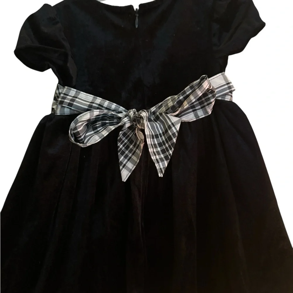Bonnie Baby Black Velvet Holiday Dress – Size 18M Plaid Sash & Rose